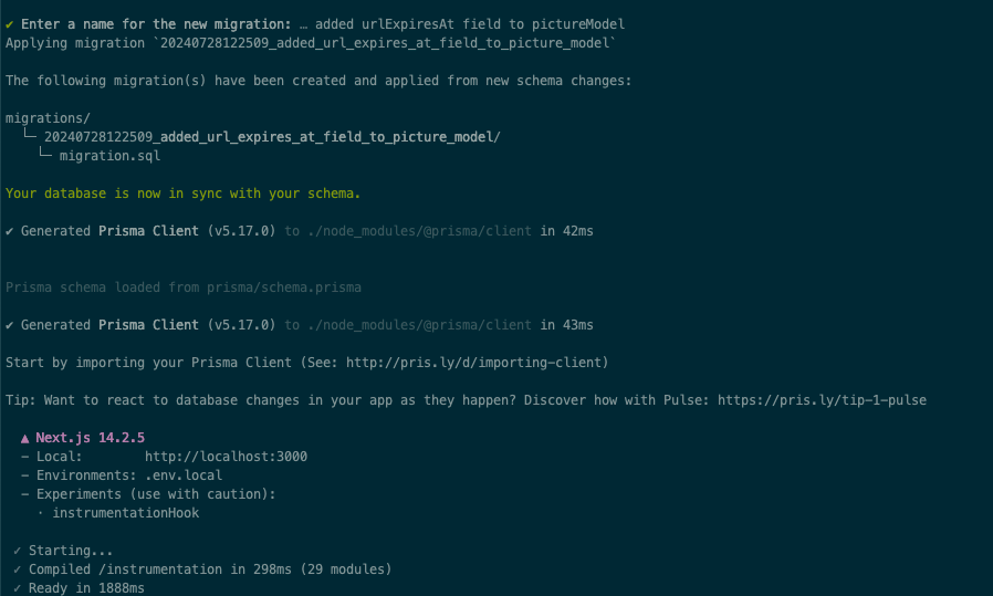 Screenshot of another successful prisma migration